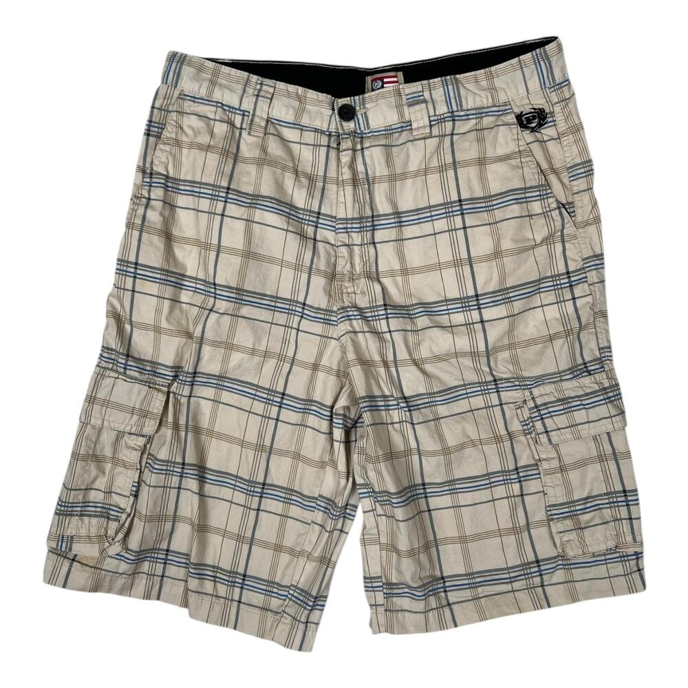 Vintage Phat Farm Cargo Shorts Mens 32 Beige Plaid Utility Y2K Hip Hop